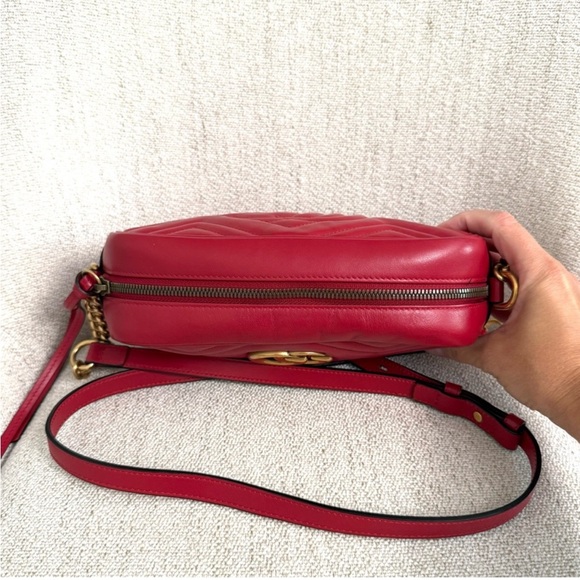 Authentic Gucci Marmont crossbody bag red leather gold GG - Picture 10 of 15